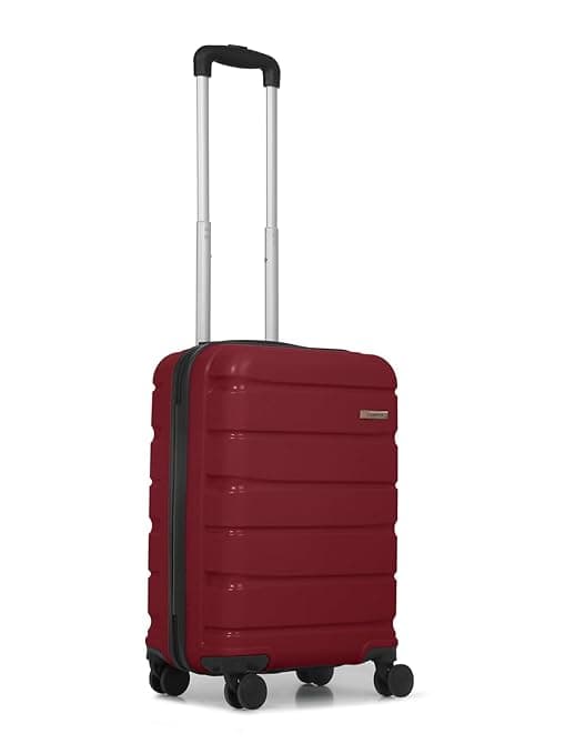 Teakwood Unisex Trolley Bag, Hard Side Cabin, Lock System 360 Degree 8 Wheel Suitcase (S, Maroon)