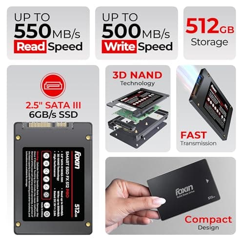 Foxin 512 GB PRO SSD | Internal Solid State Drive | 3D NAND Technology & 2.5 Inch SATA III 6GB/S | Read/Write Speed Upto - 550/500 MB/s | Compatible with PC/Desktop/Computer/NVR/DVR | 5 Yrs Warranty 2