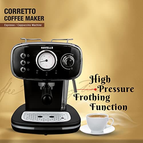 Havells Corretto Coffee Maker, Espresso/Cappuccino Machine with 15bar Pressure Pump | Thermometer Display | Frothing Function | Detachable Drip Trip | Filter Holder | Twin Brewing 4