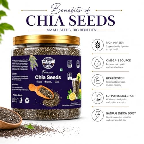 Harvest Prime Premium Chia Seeds – 200g | Rich in Omega-3, Protein & Fiber | Natural Superfood Seeds for Weight Management & Healthy Diet (200 Gram, Pack Of 1) 4