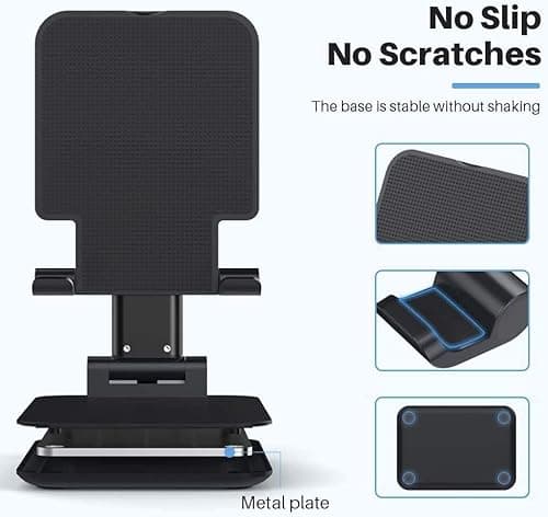 Sounce Tabletop Adjustable Cell Phone Stand, Foldable Portable Phone Holder Stand with Height Adjustable Cradle, Stable and Easy to Use Compatible for All 4-8 inches Smartphones (Black) 5