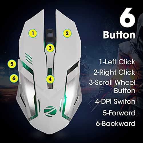 Zebronics-Transformer-M with a High-Performance Gold-Plated USB Mouse: 6 Buttons, Multi-Color LED Lights,High-Resolution Sensor with max 3600 DPI, and DPI Switch(White) 3