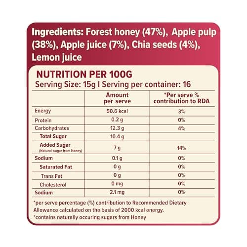 Conscious Food Apple Honey Jam | 250g | Refined Sugar-Free | No Preservatives | No Added Colours or Flavours | With Forest Honey & Chia Seeds 2