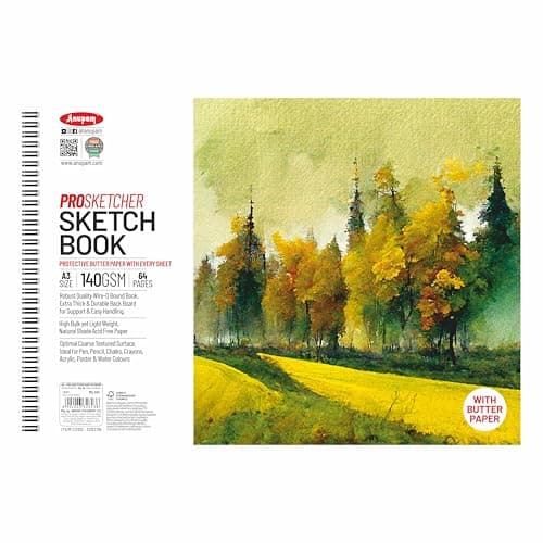 Anupam Pro Sketcher Drawing Book with Butter Paper Pages A3 Size Spiral-Bound Sketchpad 140 GSM for Artists, Kids & Professionals Pencil Charcoal Pastels (32 Sheets, 64 Pages)