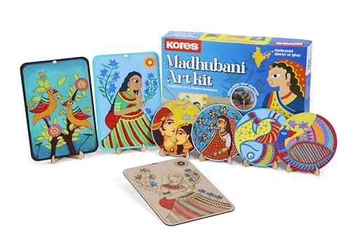 Kores Madhubani Art Kit for Kids (8–18 Years) | Traditional Indian Folk Art DIY Kit | Paint 4 Coasters & 2 Wall Hangers | 40+ Elements | Creative Craft Set
