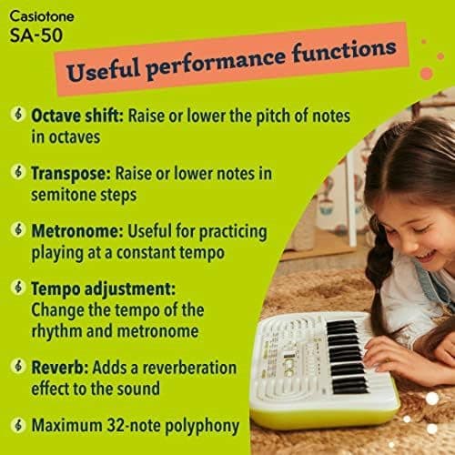 Casiotone Mini Keyboard SA-50 with Piano tones, White 4