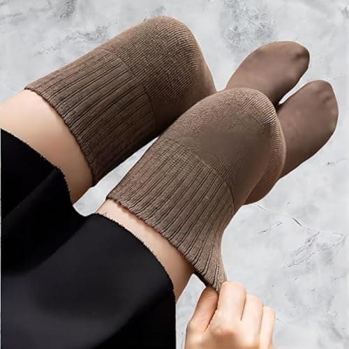 AVNISH Wool Warm Thigh High Socks Extra Long Cotton for Women, Boot Cuffs Knee Cap Stocking Soft Compression Leg Thermal Thick Woolen Sock, Winter Wear Fluffy Over Knee Fuzzy Warmer Socks (Dark Brown) 2