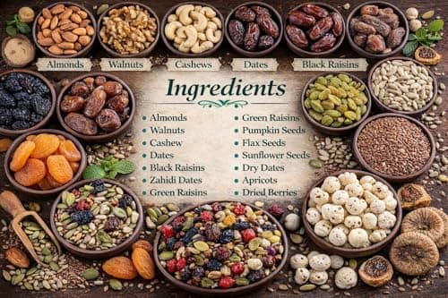 Healthy Mixed Nuts 1kg | 14+ Dried Fruit Mixed | Trail Mix Include Walnut Raisins Almonds Cashew Pumpkin SunFlower Flax DriedBerry Dates Khajur Amla & Many More| Nutritious Dry FruitsMix | Fresh & Cru 5