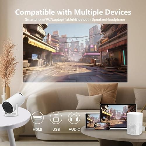 Mini Projector, HY300 PRO Portable Projector, Support 4K 1080P with Dual-Band WIFI6 5G Wireless 5.2 Bluetooth Android 11, 180° Rotatable, Auto Keystone Correction, 35"-130" Screen Video Projector 2