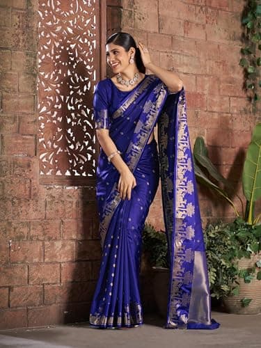 MADHUHANSH Women's Cotton Silk Saree with Unstitched Blouse Piece Zari Weave and Floral Pattern | Readymade Half Saree for Women | Modern Sarees | Banarasi Silk Art Saree 5