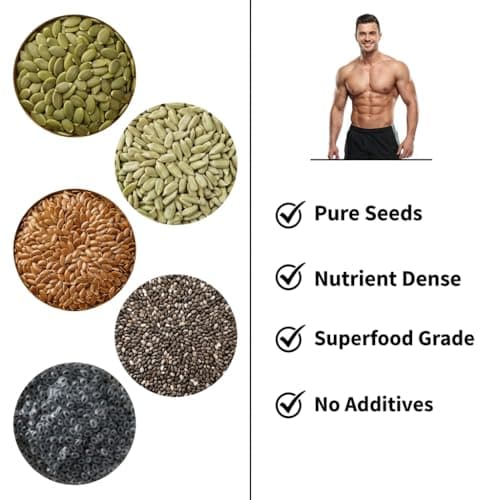 Chia Seeds Flax Seeds Pumpkin Seeds Sunflower Seeds Sabja Seeds Combo for Weight Loss | 5-in-1 Super Seeds Mix | 100g Each 500g Total | Omega-3 Protein Fibre Rich Superfood | Healthy Snack | Hennahub 2