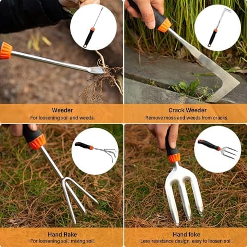HASTHIP® 10Pcs Gardening Tools Set - Heavy Duty Stainless Steel - Gardening Tools Kit for Home Garden - Plant Cutter for Home Garden - Manual Planting Tools with Tool Bag - Suitable for Patio & Lawn 3