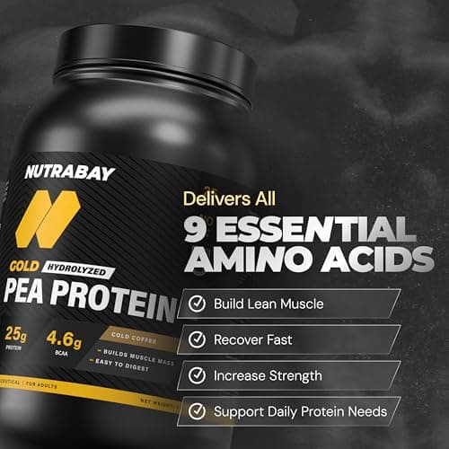 NUTRABAY Gold 100% Pea Protein Powder - 1kg, Cold Coffee | 25g Protein, 4.6g BCAA, 5g Fiber | Complete Amino Profile | Tastiest & Smoothest Vegan, Plant Protein | Muscle Gain & Fast Recovery 3