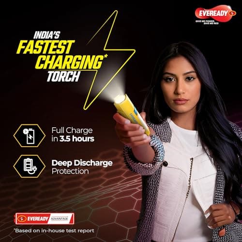 Eveready DL 101 Minimight, 1W Rechargeable LED Emergency Torch + 2W Sidelight, Pocket-Friendly Hexagonal Design, Hands-Free Clip, Type B/Micro USB Charging, Overcharge & Deep Discharge Protection 2