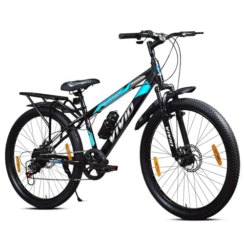 Leader Vivid Valero 26T IBC 7 Speed Cycle for Men with Front Suspension & Dual Disc Brakes | Gear Bicycle for Men | Mountain Bike with Inbuilt Carrier & Steel Frame | Ideal for 10+ Years – Black