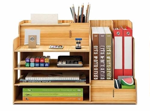 Wooden Desk Organizer | Multipurpose Table Organizer for Office & Study | DIY Assembly Storage Rack | Stationery & File Holder | Work From Home Accessories. (BROWN)