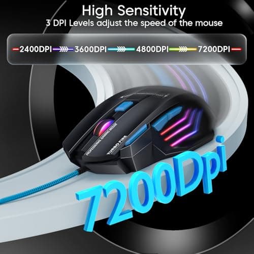 Sounce Apex Wired Gaming Mouse with 7200 DPI Precision Optical Sensor, 7 Programmable Buttons, RGB LED Modes, Braided Cable and Ergonomic Comfortable Design for PC Laptop Desktop Gamer Use (Black) 4