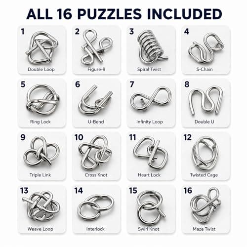 Brain Teasers Metal Wire Puzzle Set – Fun and Challenging Puzzle Games for Adults and Kids for Problem Solving and Mind Exercise Educational Fidget Toys Untangling Puzzle (Metallic Silver, 8) 3