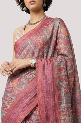 Janasya Women's Maroon Silk Blend Ready To Wear Ethnic Printed Saree With Unstitched Blouse 5