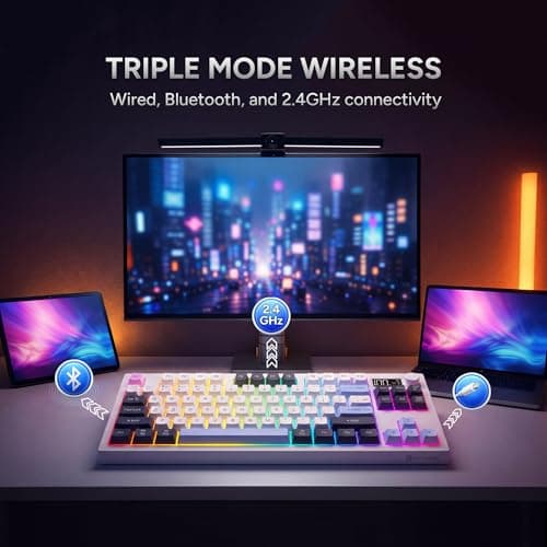 KARNAGE by EVM Visage RGB Backlit Wireless Gaming Keyboard [84 Keys] Triple Mode BT 5.0, 2.4GHz & USB-C | Semi- Mechanical | Volume Knob & Display | 2000mAh | Win & Mac | 2 Year Warranty | White Blue 2