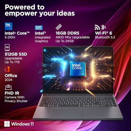 Lenovo IdeaPad Slim 3, Intel Core 5 210H, 16GB RAM, 512GB SSD, WUXGA IPS, 15.3"/38.8cm, Windows 11, Office Home 2024, Grey, 1.6Kg, Backlit Keyboard, 1Yr ADP Free, 83K4004UIN, Laptop 4
