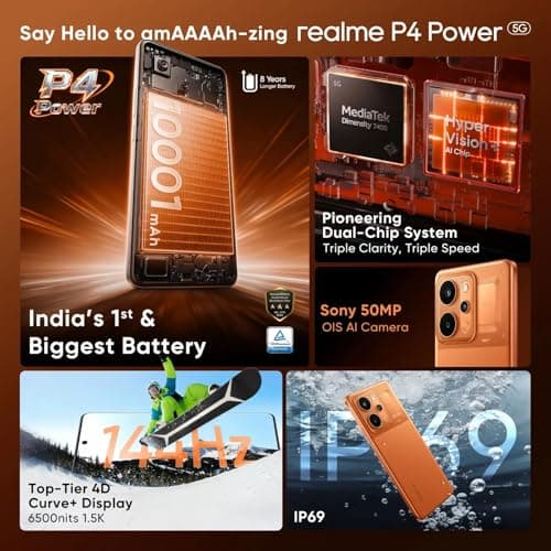 realme P4 Power 5G Smartphone, Trans Silver, 8GB RAM, 128GB Storage, 10001mAh Battery, 6.8 Inch Display, Triple Camera 2