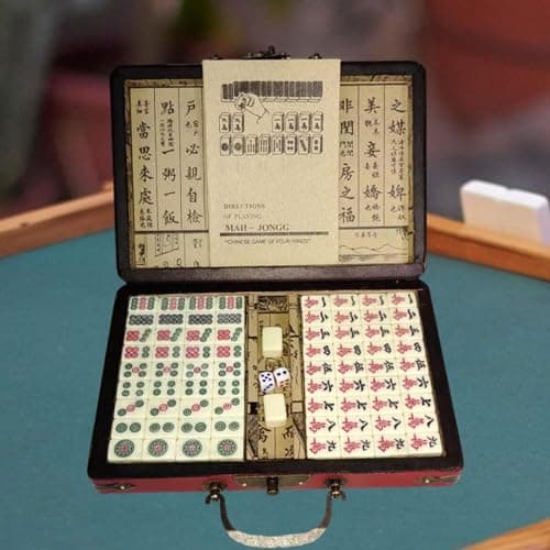 UJEAVETTE Chinese Mahjong Game Set Travel Mini Mahjong for Home Family Gathering Party 22.5cmx16cmx4.5cm 5