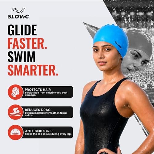 Slovic Swimming Cap for Men & Women [Light Blue] | Swimming Caps for Women with Long Hair | Swimming Accessories for Men & Women |Unisex & Waterproof Silicon Cap to Prevent Chemical Damage | Free Size 2