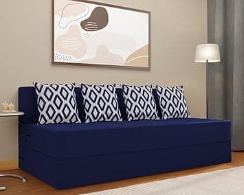 Adorn India Easy 4 Seater Sofa Cum Bed (Rhombus Pattern) Size 6' X 6' Ft (Blue Color) Perfect for Home & Office for Guests (1 Year Warranty)