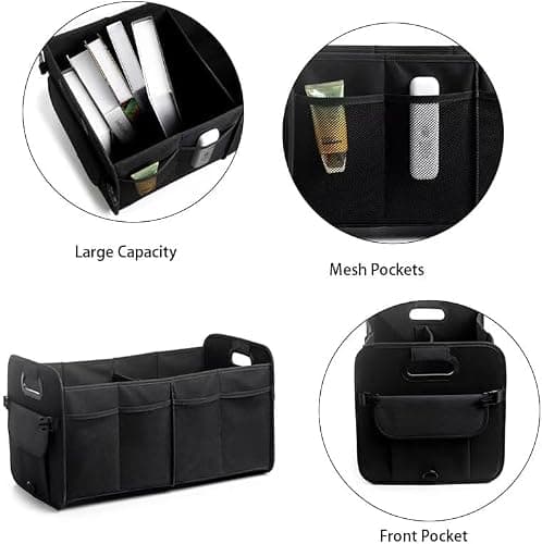 XBEY Car Trunk Boot Organizer Collapsible Multi-Compartment Car Storage Waterproof 600D Oxford Polyester Reinforced Handles suitable for any Car Suv Sedan Minivan Anti Slip Bottom (Black) 5