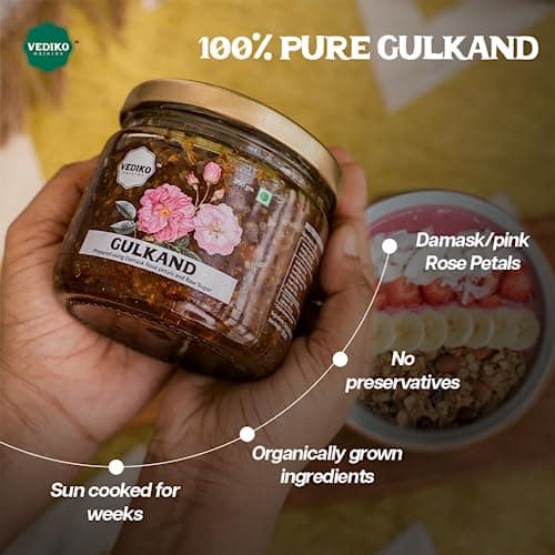 Vediko Origins Gulkand 350Gm|100% Sun-Cooked Pure Rose Petal Jam With No Artificial Flavors|Good For Gut Health|Sweetened With Raw Sugar (Mishri)|Improves Digestion|Natural Coolant|A Healthy Dessert 3