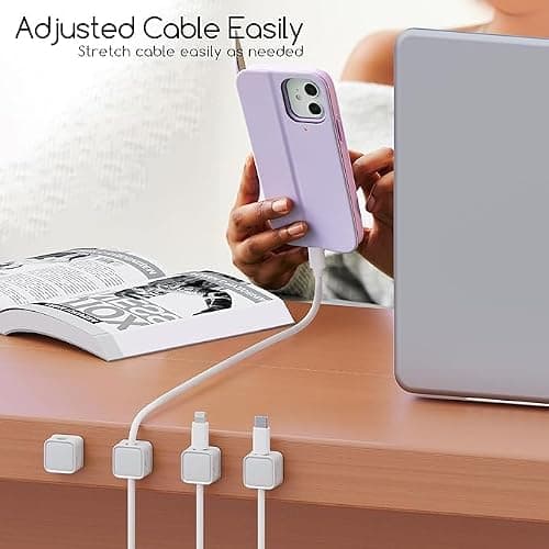 T for TALLIN 6 Pack Stainless Steel Cord Organizer Holder, 12U Notch Trowel, Cord Organizer Holder, 6 Pack Magnetic Desk Cable Clips Management, Hide Phone Charging Cable Keeper, (Pack of 6) White 3