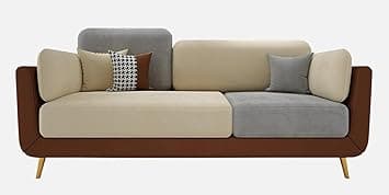 Luxury & Modern Velvet Comfortable Sofa with Cushion Chaise Lounge Sectional Sofa Ideal for Living Room and Bedroom, Visitors' Home, and Office-(3 Seater Brown & Beige).