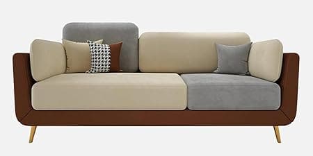 Luxury & Modern Velvet Comfortable Sofa with Cushion Chaise Lounge Sectional Sofa Ideal for Living Room and Bedroom, Visitors' Home, and Office-(3 Seater Brown & Beige).