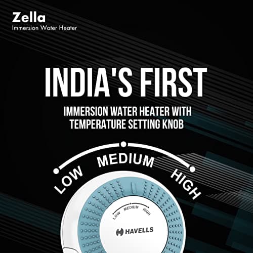 Havells Zella 1000 watts Immersion Heater|Touch Protection Cover|Temp. Setting| Heavy Duty ISI Mark 3 Pin Molded Plug|Protection Cover| Nickel Plating|Automatic Cut off| 2 Year Comprehensive Warranty 2