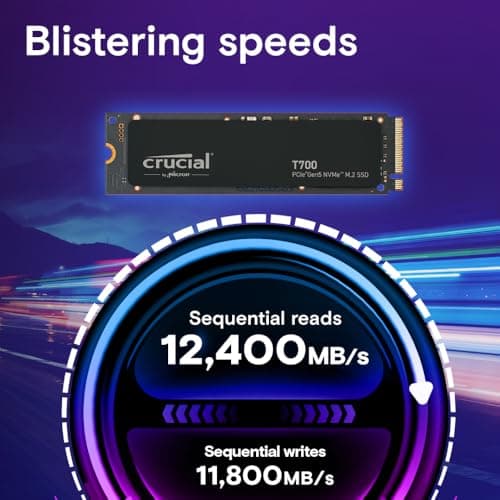 Crucial T700 2TB Gen5 NVMe M.2 SSD - Up to 12,400 MB/s - DirectStorage Enabled - CT2000T700SSD3 - Gaming, Photography, Video Editing & Design - Internal Solid State Drive 2