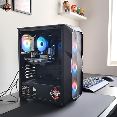 CHIST Budget Gaming PC Full Setup - Core i3 7100, 8GB DDR4 RAM, 256GB SSD, GT 730 4GB Graphic Card, 22 inch Monitor, Gaming Keyboard Mouse, WiFi Bluetooth 4