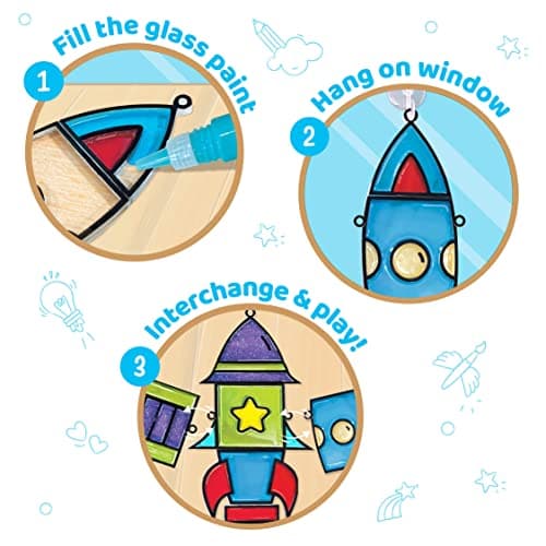 Imagimake Window Art - Rocket - 16 Pieces Glass Painting Set - Astronaut, Rover, Space Designs - Craft Kit for Boys & Girls 5 Years & Above, Multicolor 3