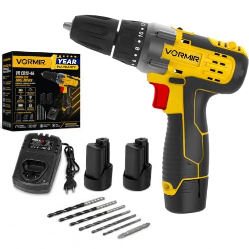 IBELL VORMIR VR CD12-46 Cordless Drill Driver, 2 batteries.12V, 0-400/0-1450 rpm, 25Nm Torque, 10 mm Chuck,1500mAh Li-Ion, Fast Charger, Compact Design,12 months warranty