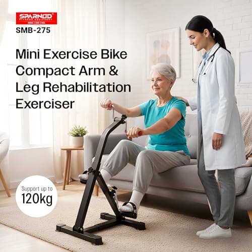 Sparnod Fitness SMB-275 Arm & Leg Mini Exercise Bike, Manual Pedal Rehabilitation Exerciser, Adjustable Resistance, Compact Design with Non-Slip Pedals, Steel Frame, 120kg Capacity 2