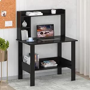 Callas ST-40 Wooden Study Table with Hutch & Bottom Storage – Multi-Purpose Office Desk for Laptop, Computer, Writing & Study – Durable Engineered Wood Workstation for Home & Office (Black, ST-40)