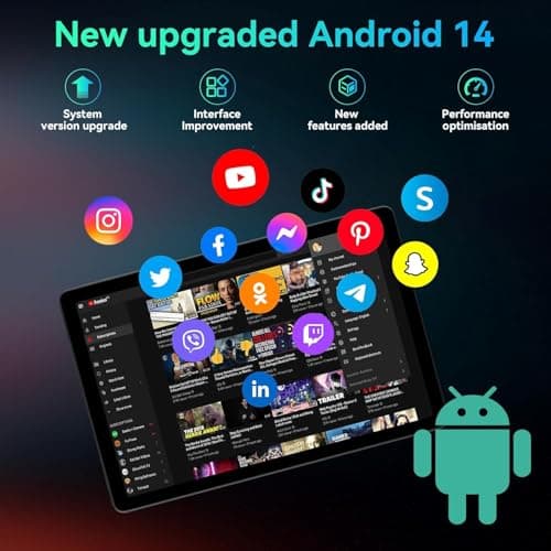 JIMTAB Vivid 2K Tablet, Smooth HD Video 4K 11" Android 14 Tablets, 18GB + 128GB Octa Core Gaming Tablet, 3 Cameras, Large 9000mAh, Hi-Res Stereo 4 Speakers, Screen 2