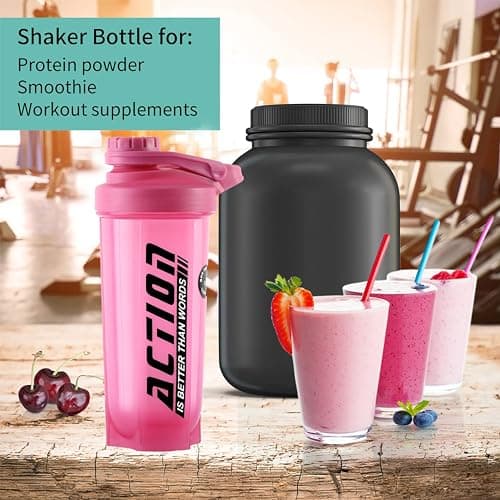 Zyro Action Gym Shaker Bottle 750ml – Leakproof Protein Shaker for Gym & Workout, BPA-Free Plastic Sipper Bottle with Mixer Ball for Men, Women & Kids (Pink, Pack of 1) 4