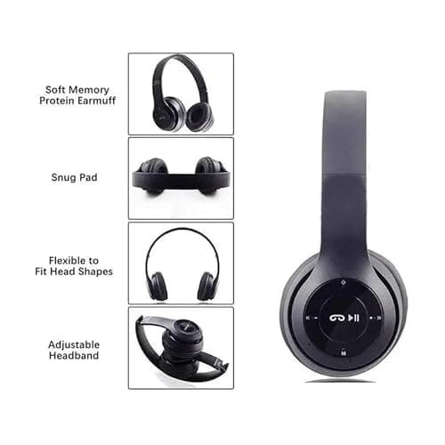 P47 Wireless Over Ear Headphones Bluetooth with Mic (Black) 3