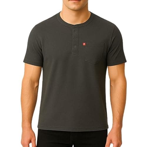 P3 Men's Coloured Henley T-Shirt | Pure Cotton | Half Sleeves | Regular FIT | Utility Front Pocket | Henley Collar | Iron DUST Grey (XX-Large)
