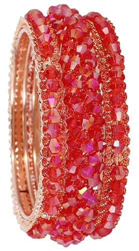 NMII Stylish Pearls Alloy Metal Kada Bangles Set For Women and Girls | Fancy Metal Bangles | Trendy Design Bangles For Girls | Wedding, Party, Shadi Fashion Jewellery Red bangles (MAH66-Red-2.6) 5
