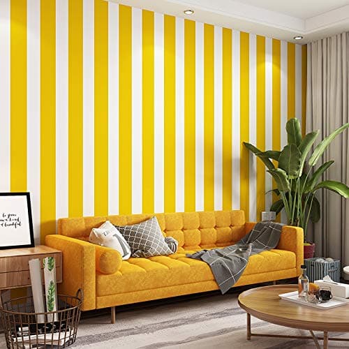 Wolpin Wall Stickers DIY Wallpaper for Home Décor (45 cm x 10 m), Vertical Stripes Office Stylish Design, Self Adhesive, Yellow