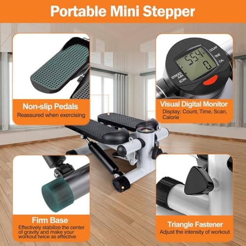 Portable 2-in-1 Mini Stepper Machine with Adjustable Resistance Bands, LCD Monitor,Legs, Thighs, Waist,Tone Your Buttocks, Cardio Exercise and 2 Bungee Cords for Home/Gym Workouts for All. 4