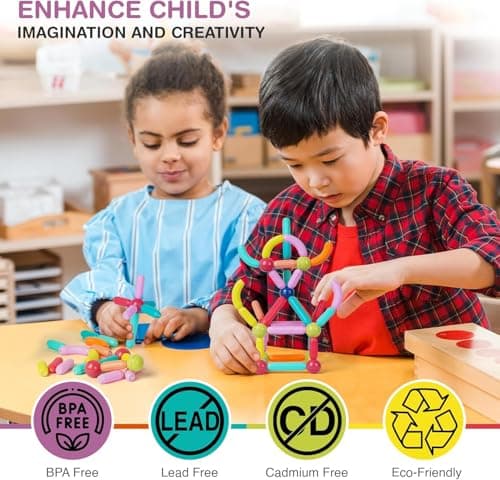 Daesyn Deal 46 Pcs Magnetic Sticks and Blocks Building Set | 3D Construction Toy for Kids | STEM Learning & Educational Puzzle Game | Creative Magnet Building Blocks for Boys & Girls | Fun Indoor Play 4