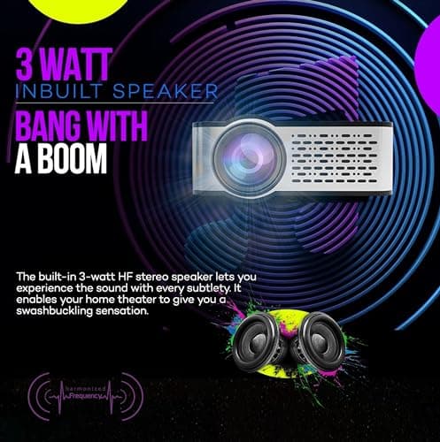 E Gate i9 Pro-Max 4X Brighter Bluetooth Projector 4k Ultra HD,400 ISO Lumens & 840fc Mega Brightness, Full HD 1080p Native, 210" (534 cm) Screen | AV, VGA, HDMI, SD Card, USB, AUX, inbuilt Speaker 6